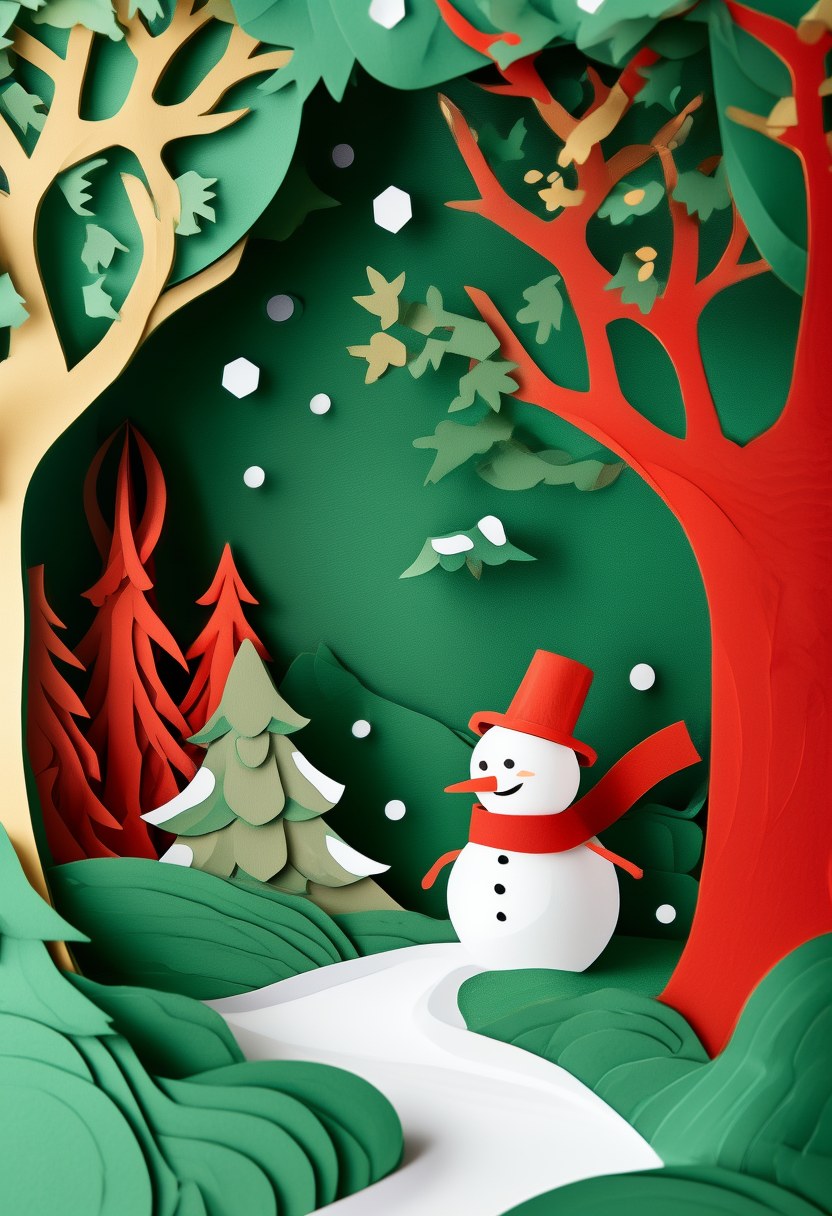 Winter Forest Wonderland — Christmas cut-paper-style greeting card