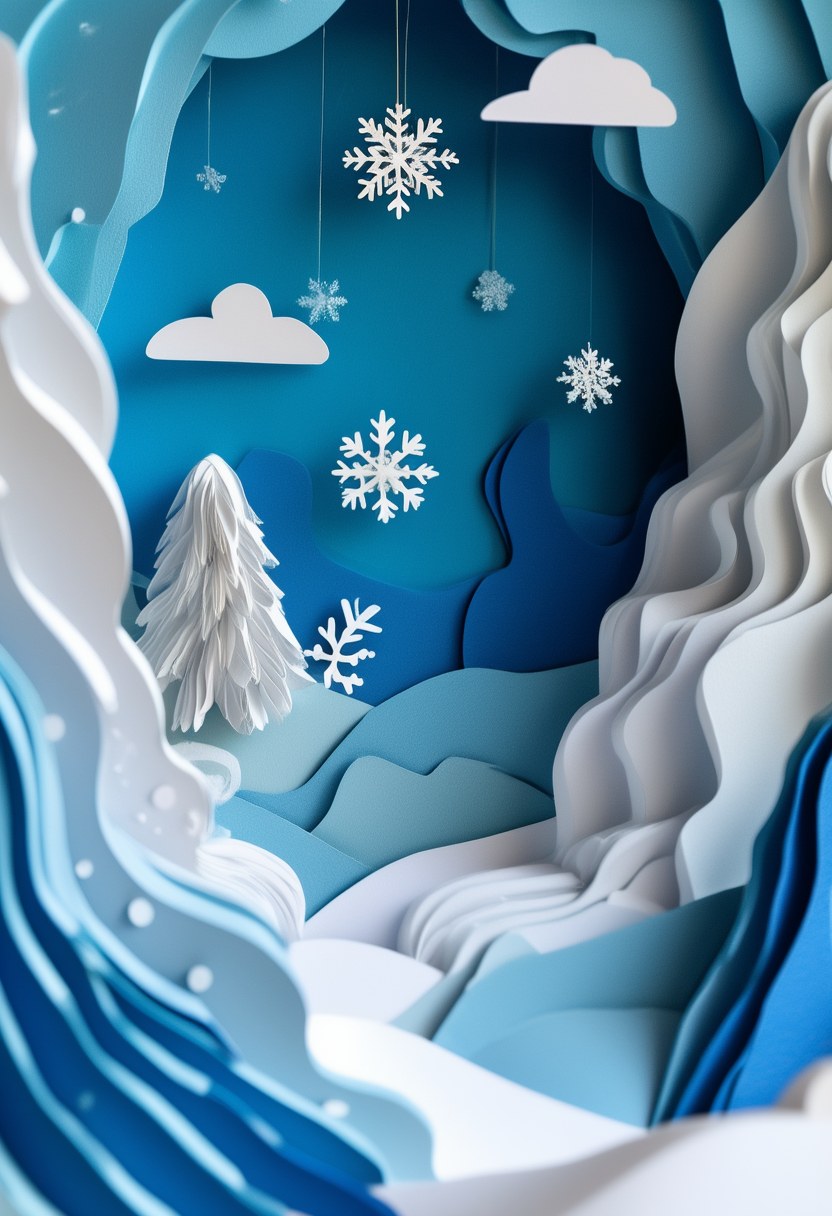 Winter Wonderland Diorama — Winter cut-paper-style greeting card
