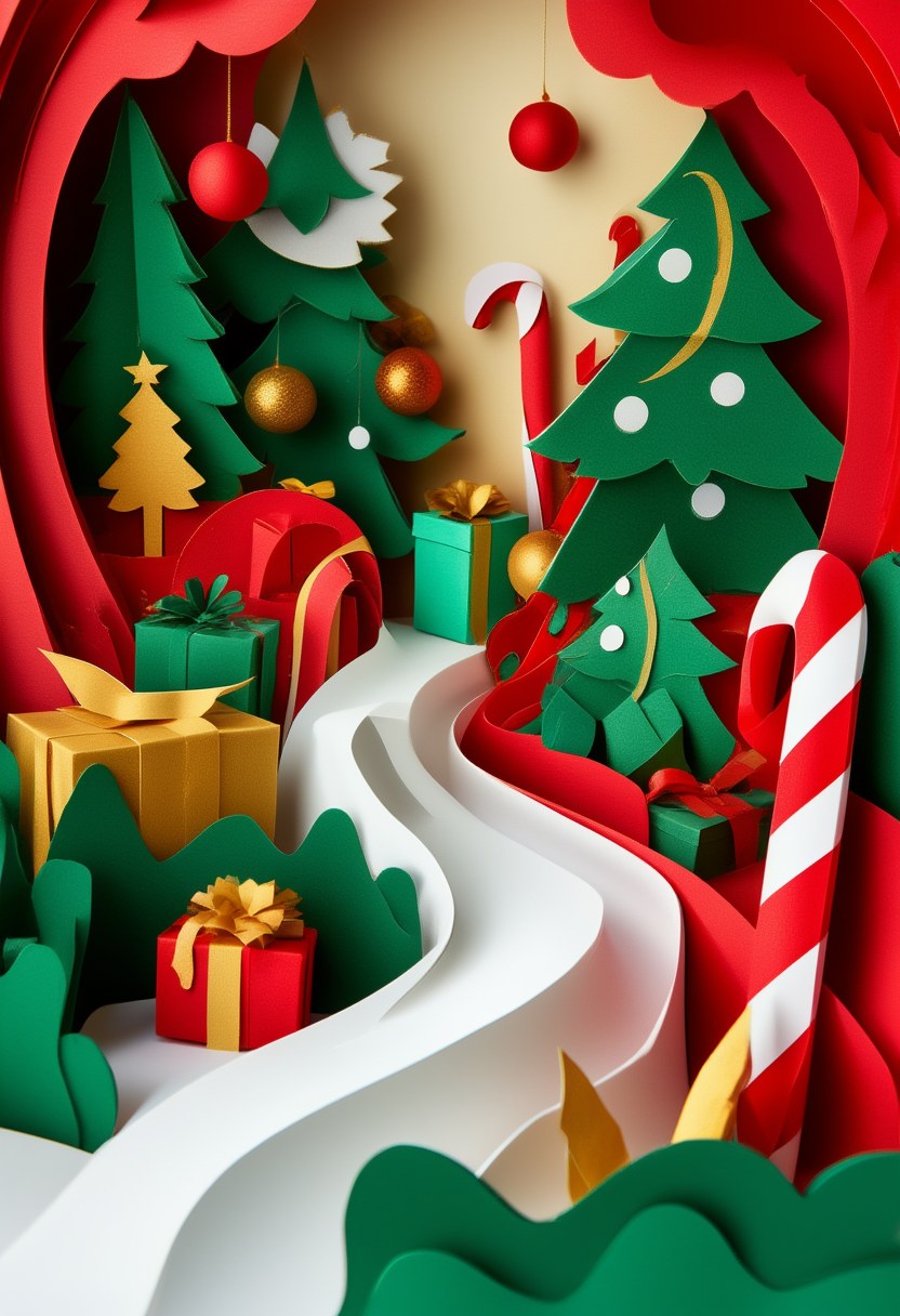 Winter Wonderland Paper Scene — Christmas cut-paper-style greeting card