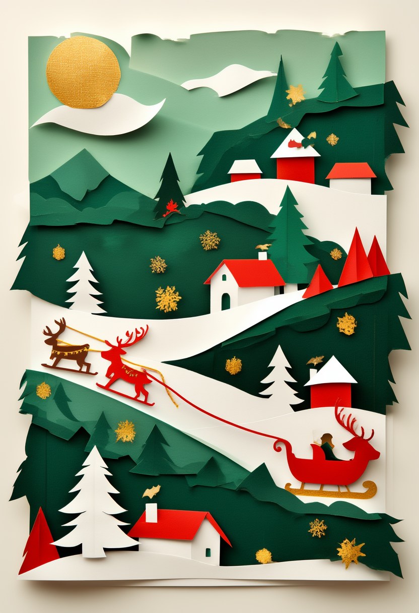 Winter Woodland Scene — Christmas cut-paper-style greeting card