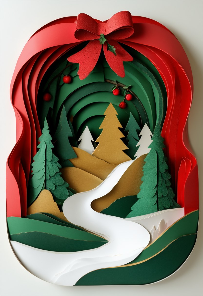 Winter Woodland Scene — Christmas cut-paper-style greeting card