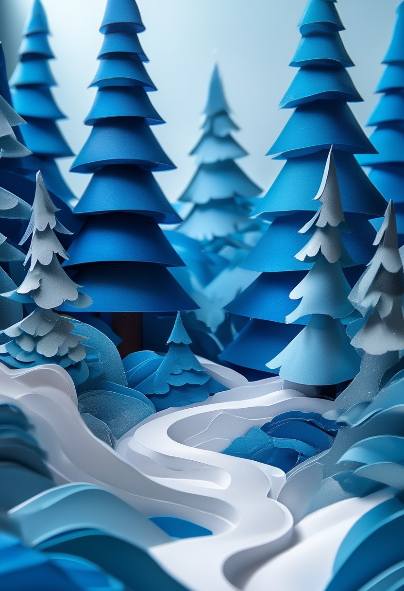 Winter Woodland Serenity — Winter cut-paper-style greeting card