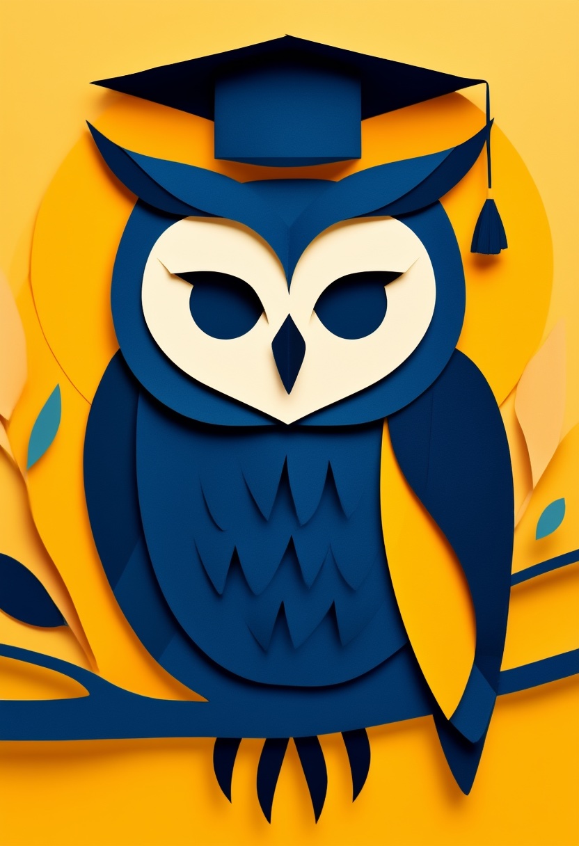 Wise Owl Graduation Cap — Graduation cut-paper-style greeting card